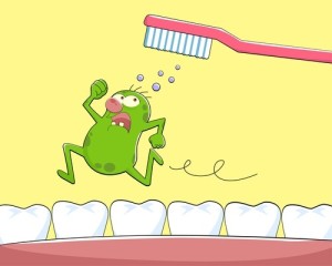 germs being brushing on teeth