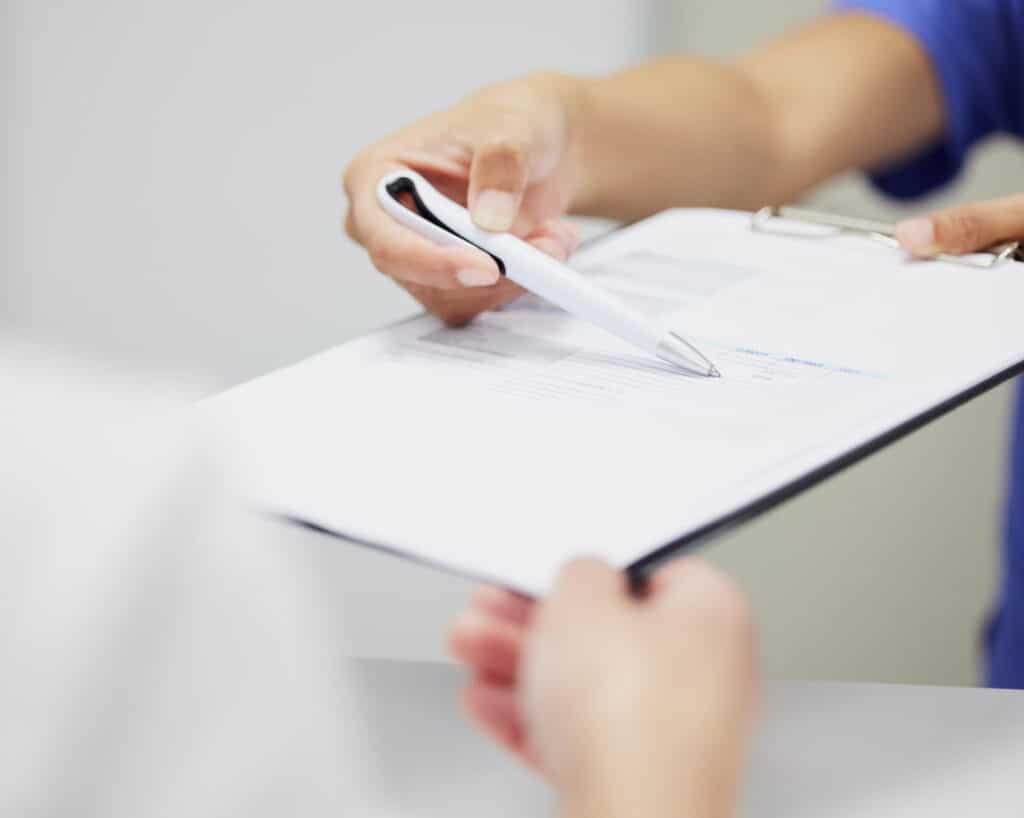 Insurance forms at a dental office in North Las Vegas.